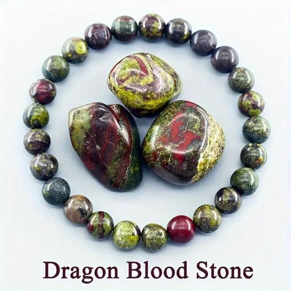 Handmade Dragon Blood Jasper Stretch Bracelet Stone Healing Crystal Courage - Picture 1 of 5